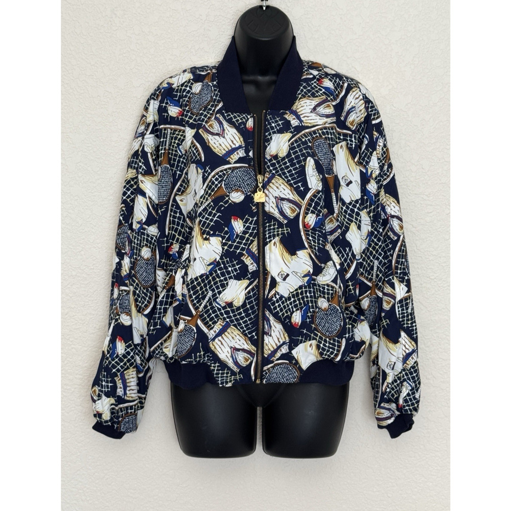 Vintage 90s Bomber Jacket Medium Novelty Full Zip Sports Pickleball Tennis